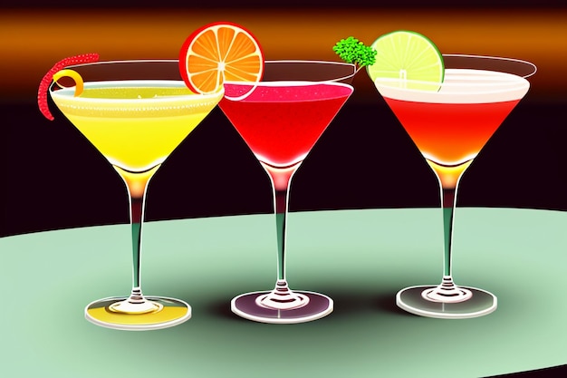 Cocktail bevanda colorata percezione visiva bella carta da parati romantica sfondo illustrazione