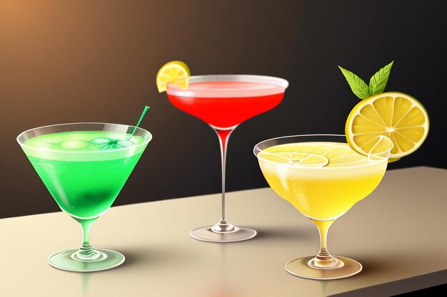 Cocktail bevanda colorata percezione visiva bella carta da parati romantica sfondo illustrazione