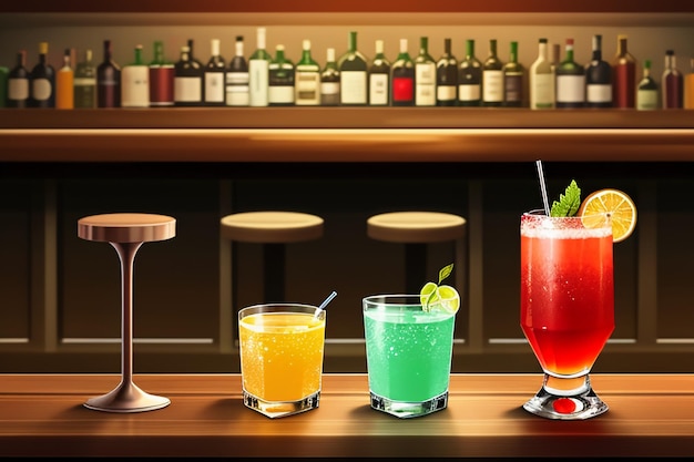 Cocktail bevanda colorata percezione visiva bella carta da parati romantica sfondo illustrazione