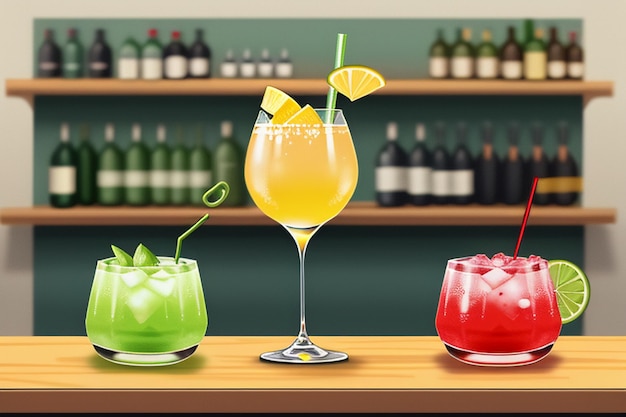 Cocktail bevanda colorata percezione visiva bella carta da parati romantica sfondo illustrazione