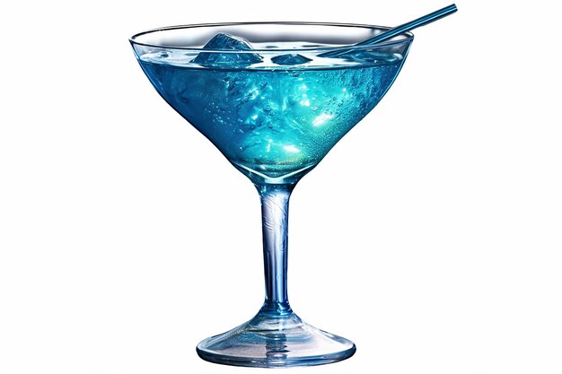 Cocktail blu in vetro isolato su sfondo bianco