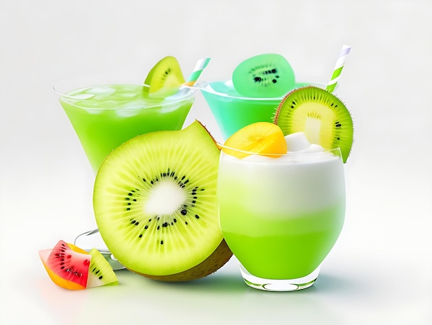 Cocktail carino colori vivaci cocktail al latte kiwi sfondo pulito sfondo bianco generato dall'intelligenza artificiale