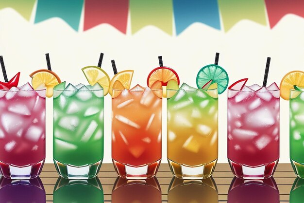 cocktail colorati su una linea su un tavolo panorama ai generativo