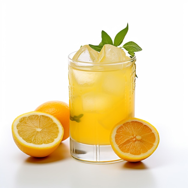 cocktail con bevanda fresca al limone su sfondo bianco