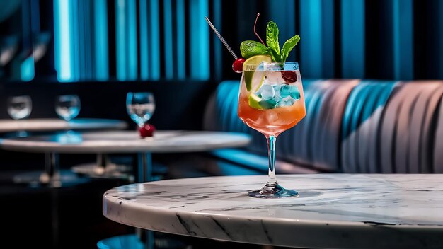 Cocktail con ghiaccio e menta su un tavolo in un ristorante