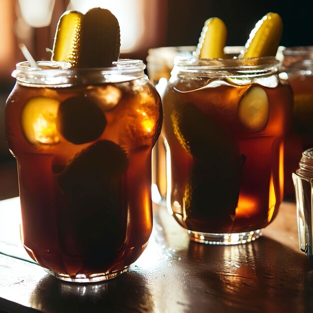 Cocktail con sottaceti in bicchieri sul tavolo Bevande fatte in casa