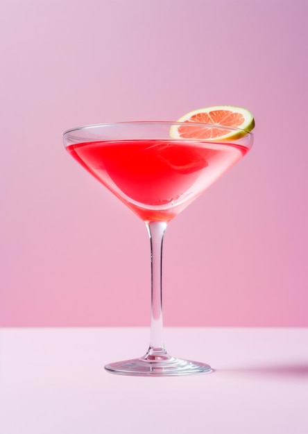 Cocktail cosmopolita su sfondo rustico chiaro Cocktail estivo rosa fresco