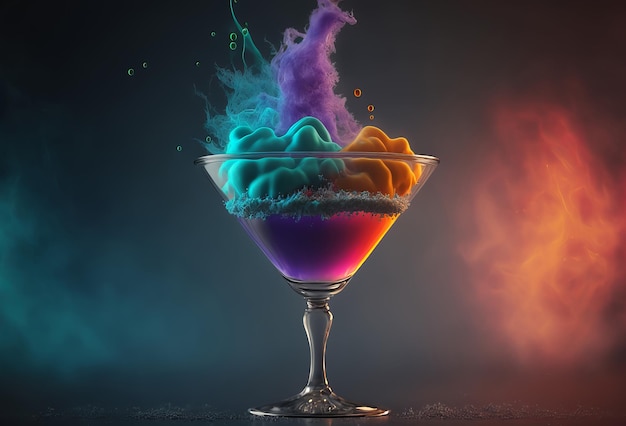Cocktail creativo con colori vivaci e fumo Bevande insolite Generative ai