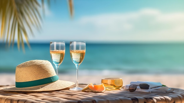 Cocktail da spiaggia con cappello da viaggio per la vocazione