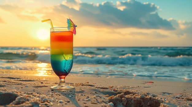 Cocktail dell'arcobaleno sulla spiaggia