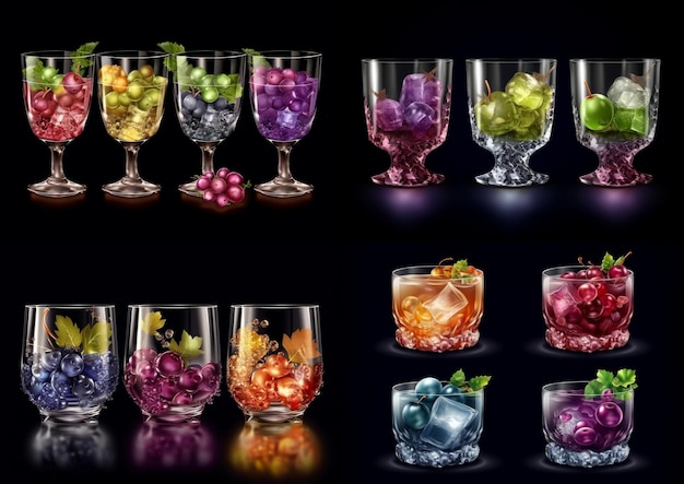 Cocktail di frutta assortiti, bellissime bevande alcoliche per il bar