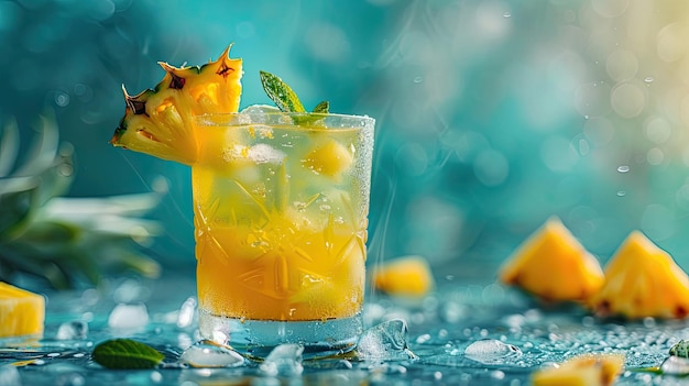 Cocktail di frutta estiva a rotazione Limonata fredda e rinfrescante o cocktail mojito con cubetti di ghiaccio e foglie di menta fresca