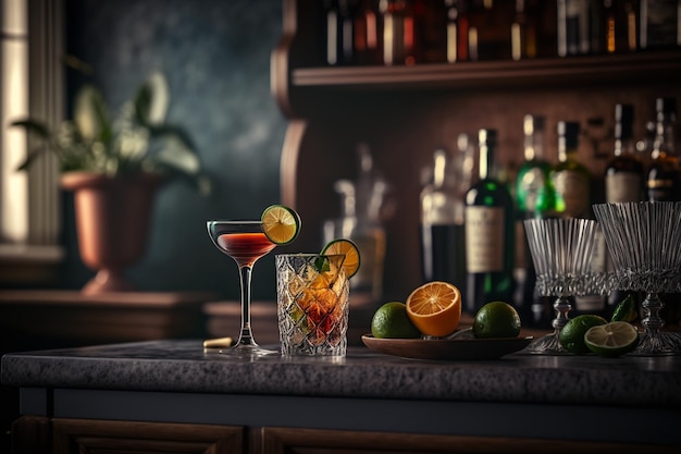 Cocktail di frutta fresca al bar illustrazione IA generativa