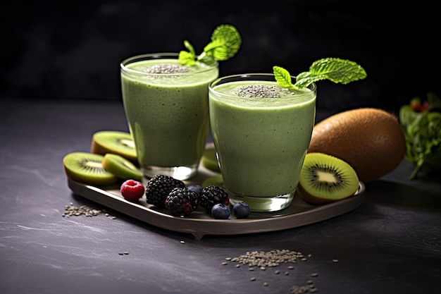 cocktail di frutta per l'insediamento di alimentazione sana smoothie verde