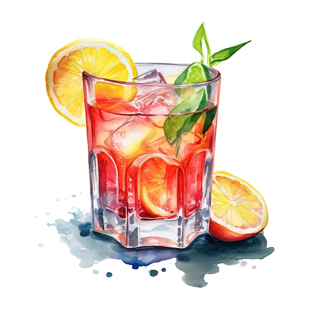 Cocktail di ghiaccio su sfondo bianco Illustrazione ad acquerello