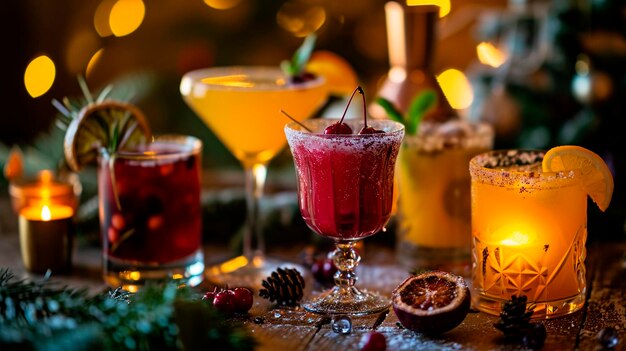 Cocktail di Natale sul tavolo Focalizzazione selettiva