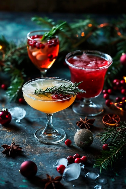 Cocktail di Natale sul tavolo Focalizzazione selettiva