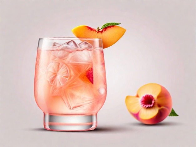 Cocktail di pesche con lamponi freschi