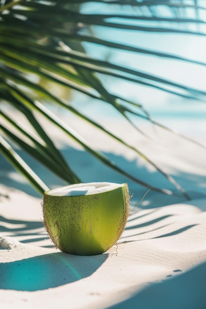 Cocktail di succo di cocco tropicale con cannuccia generativa AI