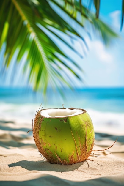 Cocktail di succo di cocco tropicale con cannuccia generativa AI