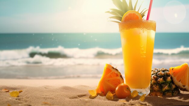 Cocktail di succo fresco su una spiaggia tropicale in estate Generativo ai