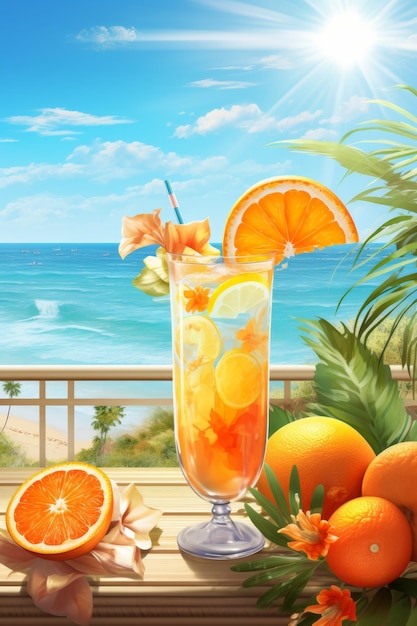 cocktail estivo rinfrescante per la spiaggia IA generativa