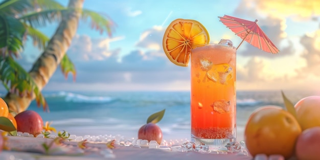 cocktail estivo rinfrescante per la spiaggia IA generativa