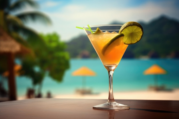 Cocktail estivo su una spiaggia tropicale IA generativa