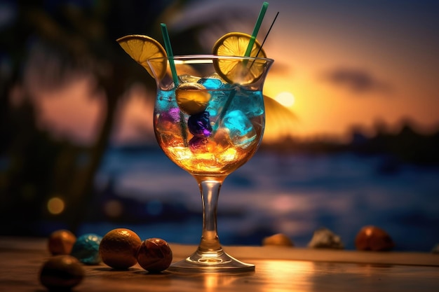 Cocktail estivo sulla spiaggia del mare IA generativa