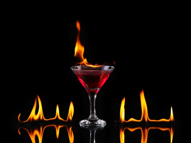 Cocktail fiammeggiante sul nero