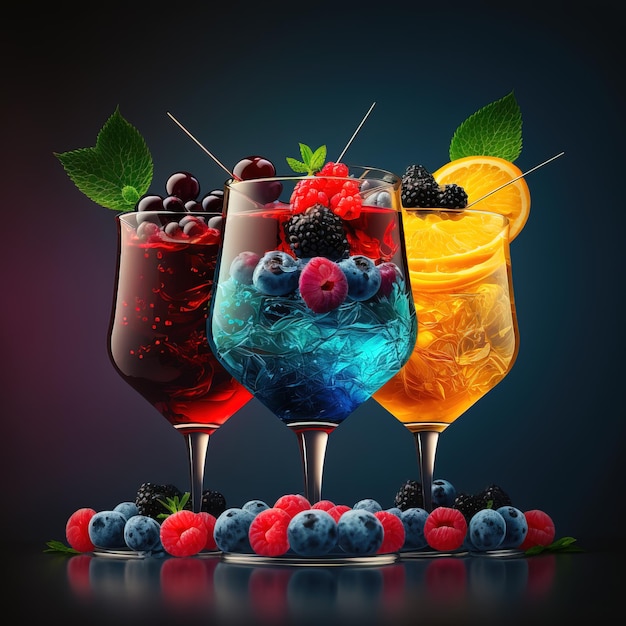 Cocktail freschi con frutta e bevande a base di succhi tropicali IA generativa