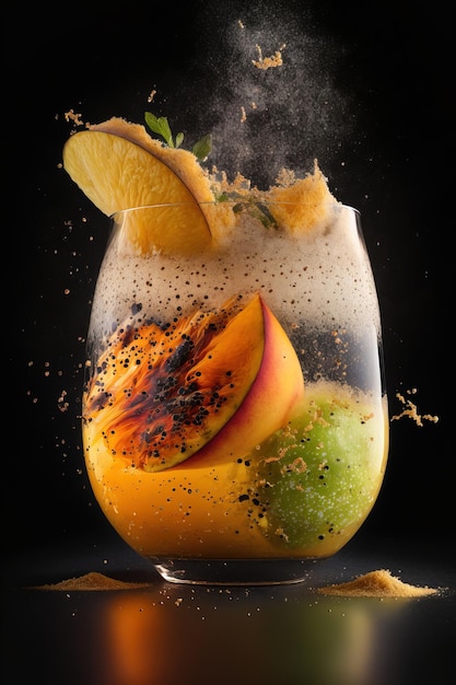 Cocktail freschi con frutta e bevande a base di succhi tropicali IA generativa