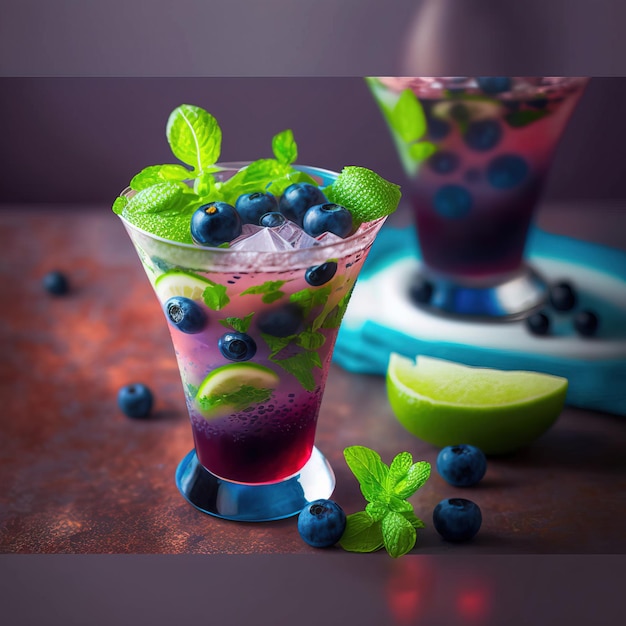 Cocktail freschi con frutta e bevande a base di succhi tropicali IA generativa