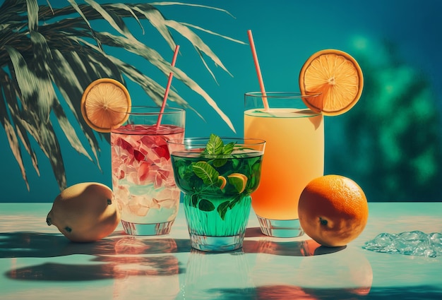 Cocktail freschi e bevande a base di succhi tropicali Generative ai