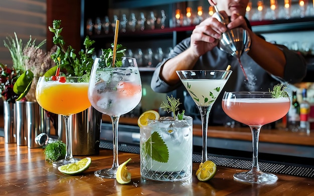 Cocktail freschi e rinfrescanti a base di gin una caratteristica barra di sapore a base di erbe