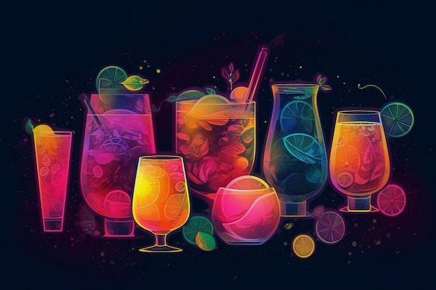 Cocktail fruttati gustosi e luminosi IA generativa