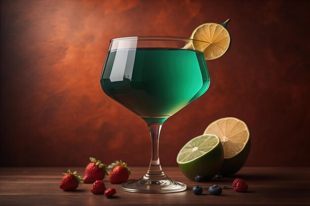 Cocktail in un bicchiere su uno sfondo di colore solido ai generativo