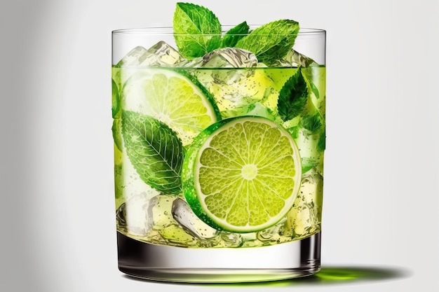 Cocktail in un mojito su uno sfondo bianco