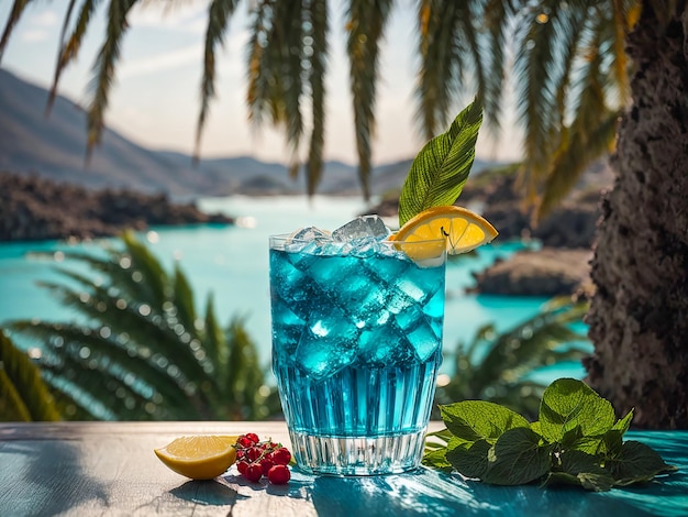Cocktail laguna blu sullo sfondo del mare