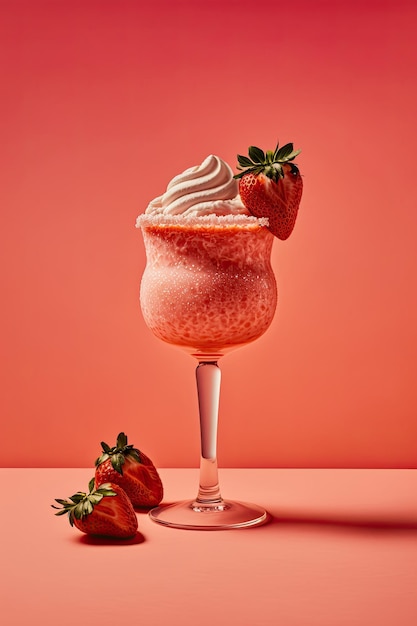 Cocktail margarita alla fragola su sfondo rosa