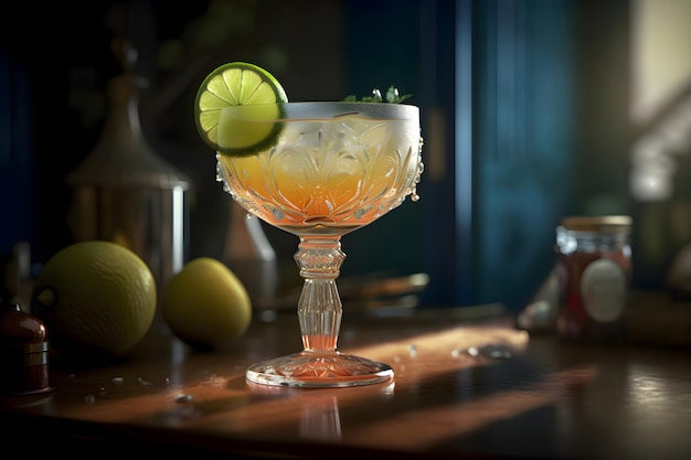 Cocktail margarita tropicale con lime su un tavolo di legno IA generativa 7