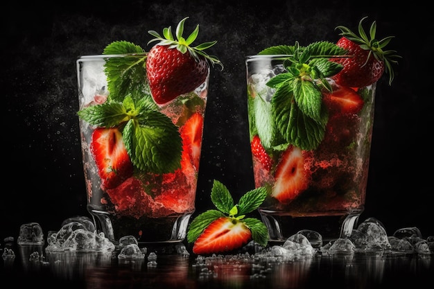 Cocktail Mojito alla fragola a base di fragole fresche