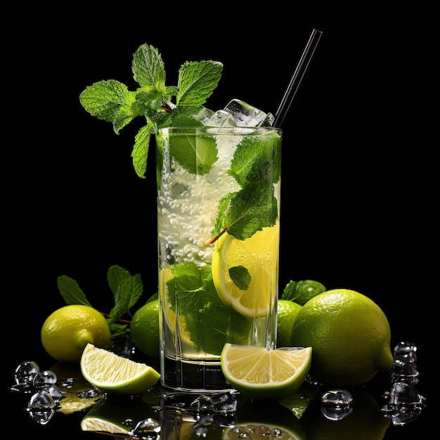 Cocktail Mojito su sfondo nero