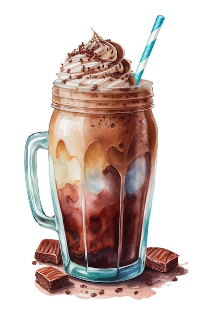 Cocktail mokko acquerello Cocktail al caffè con cacao e panna montata isolato su bianco AI illustrazione generativa