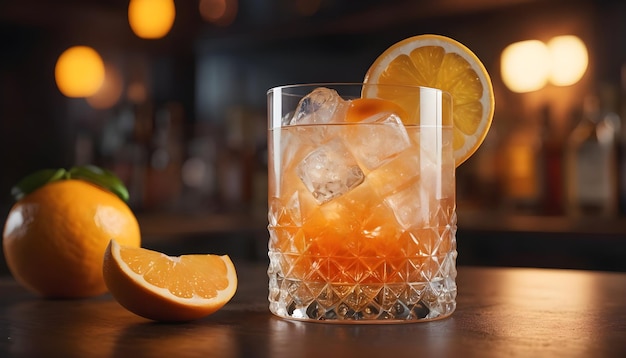 Cocktail rinfrescante con whisky ghiacciato e frutta agrica.