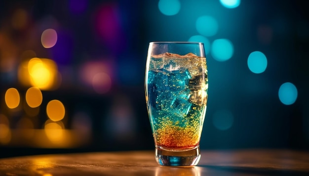 Cocktail rinfrescante nel bar illuminato di notte generato dall'intelligenza artificiale