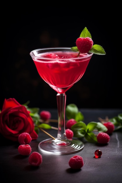 Cocktail rosa romantico di San Valentino con bacche fresche