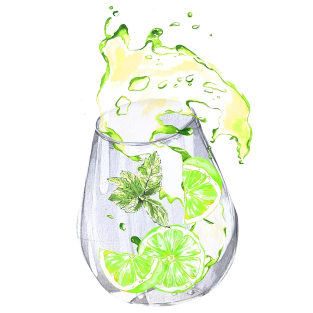 Cocktail set estate bevande luminose in bicchieri Illustrazione acquerello per banner cartoline siti web