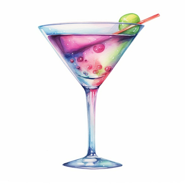 Cocktail su sfondo bianco Illustrazione ad acquerello Bevanda alcolica