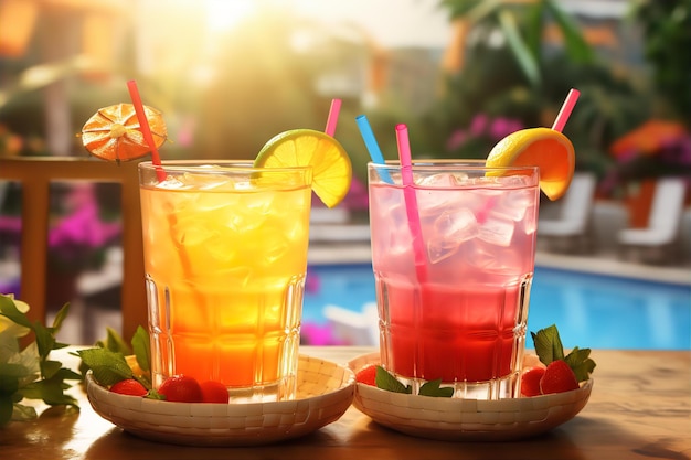 Cocktail sul tavolo con sfondo vista spiaggia